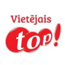 Vietējais TOP, veikal zīmols sarkaniem burtiem uz balta fona