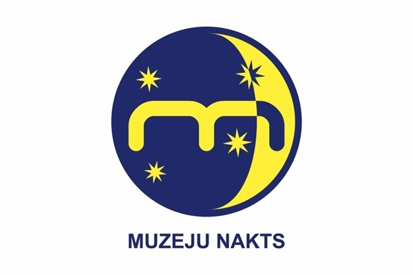 Muzeja nakts grafiskā identitāte - stilizēts m burts mēness un debess krāsu mijiedarbībā