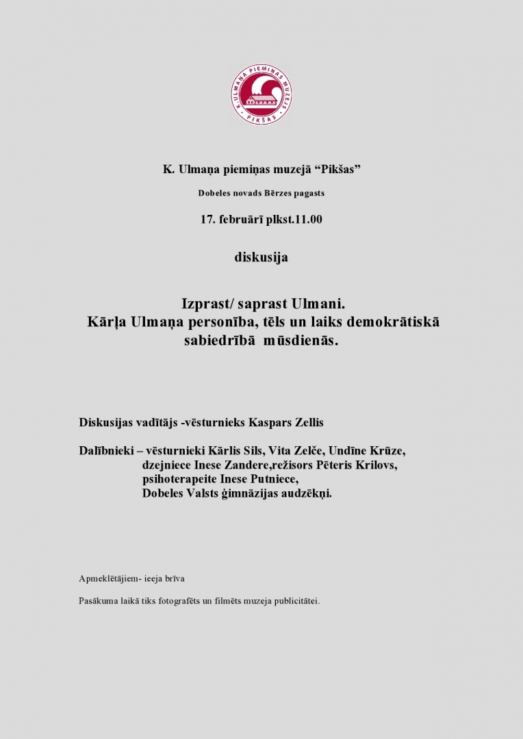 Diskusijas "Izprast/saprast Ulmani" afiša