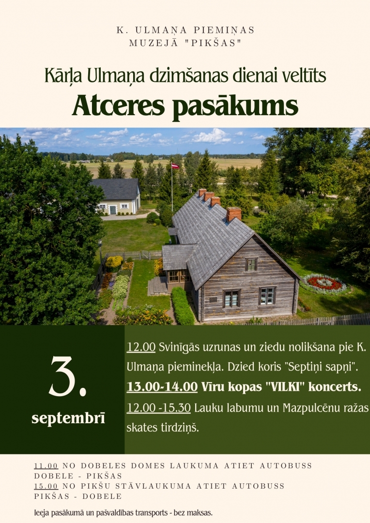 Kārļa Ulmaņa dzimšanas dienai veltīts atceres pasākums, fonā muzeja sēta no putna lidojuma